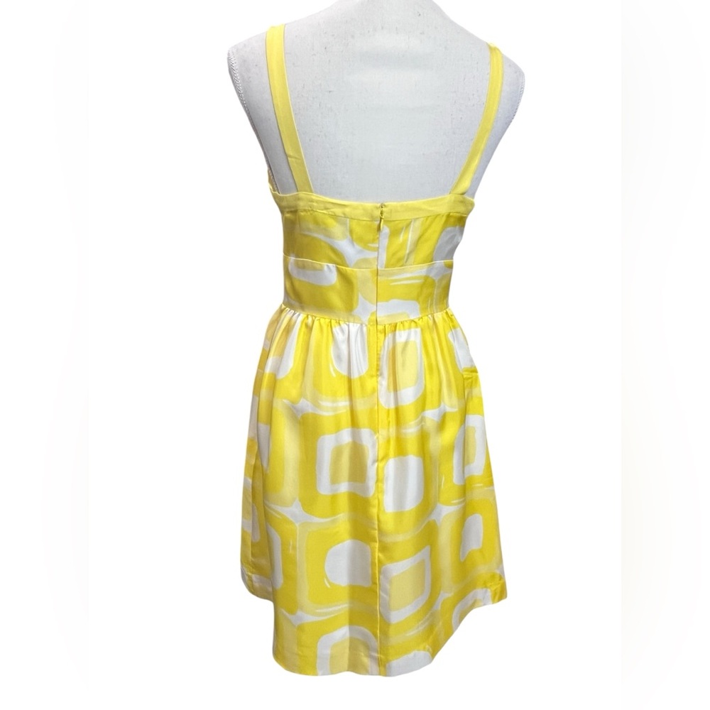 Banana Republic Y2K Silk Yellow Geometric Fit Flare Sundress Size 4 - Picture 4 of 11